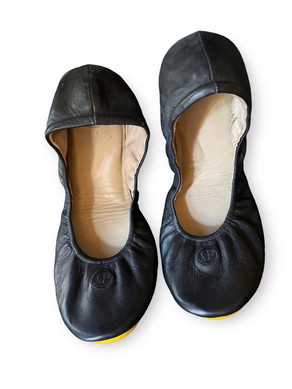 April Parker Perfect Flats Black Leather Foldable Ballet Flats Womens Size 13